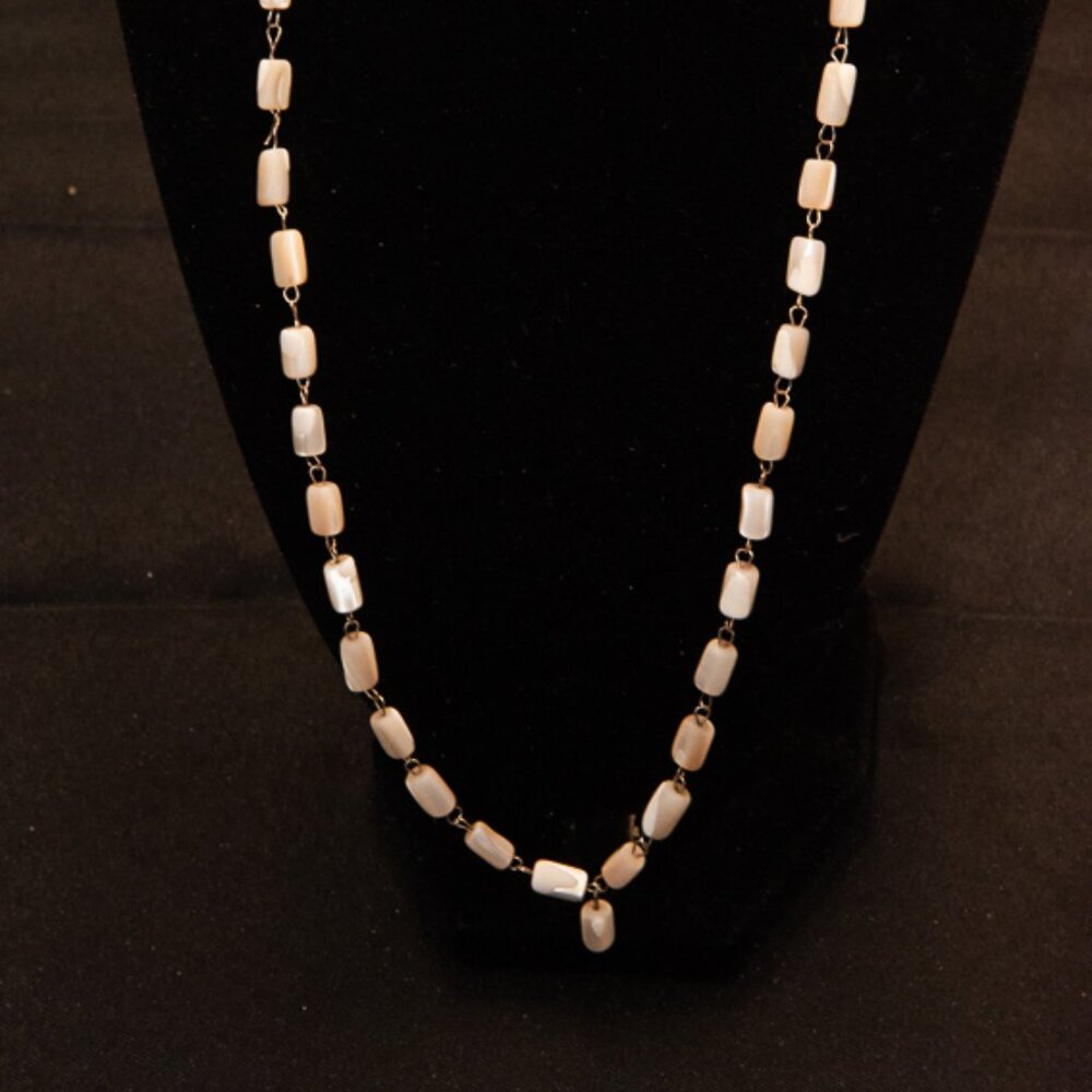 Vintage Mother of Pearl Rectangle Bead Necklace 20"